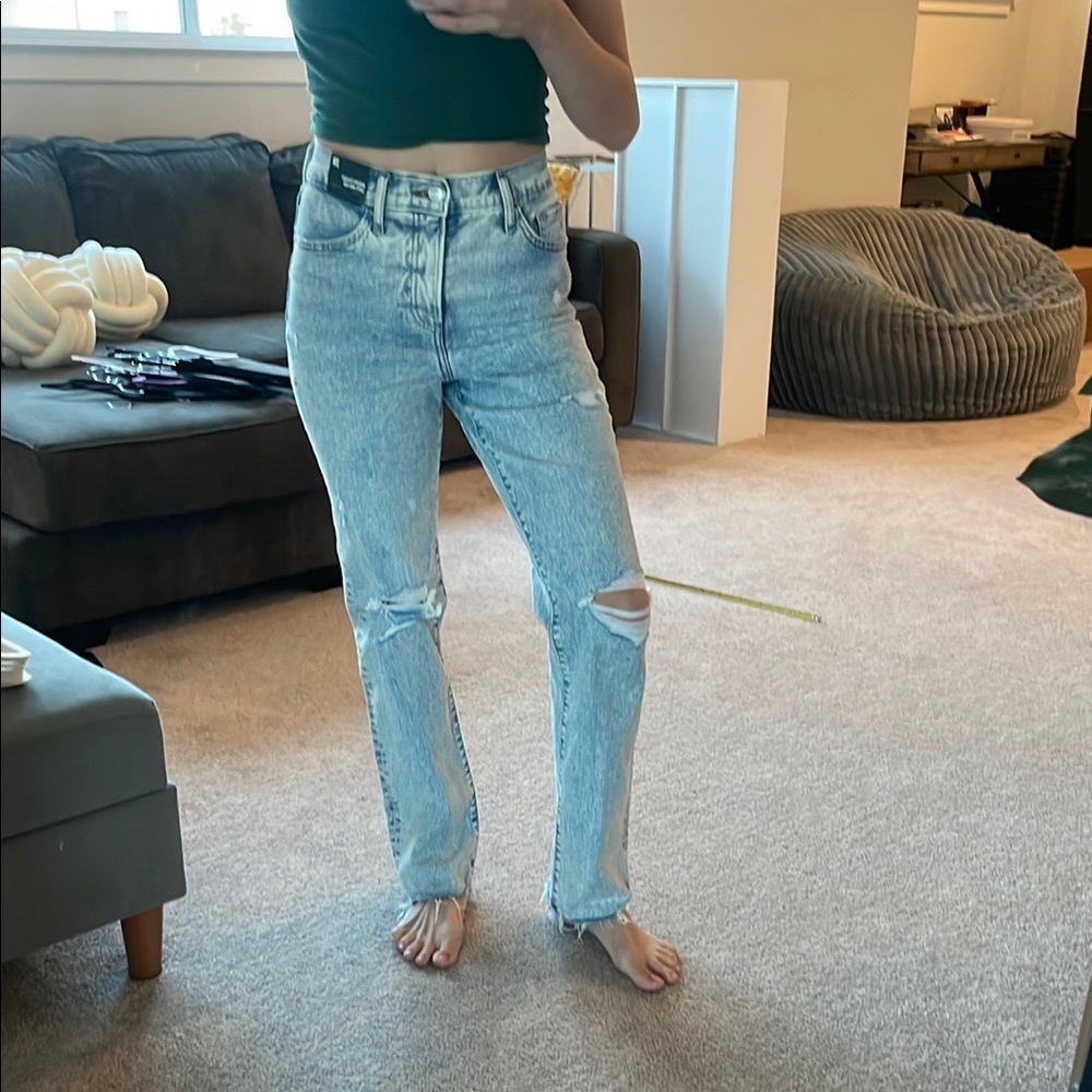 Express Light Blue Straight Leg Jeans